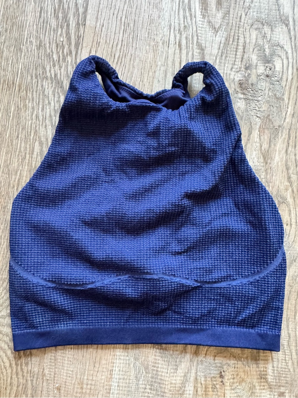 High-Neck Navy Textured Sports Bralette